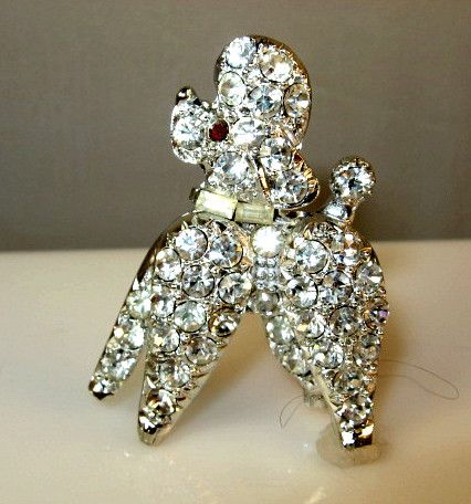 Adorable Pell Rhinestone Encrusted Poodle Figural Pin Adorable Pell Rhinestone Encrusted Poodle Figural Pin