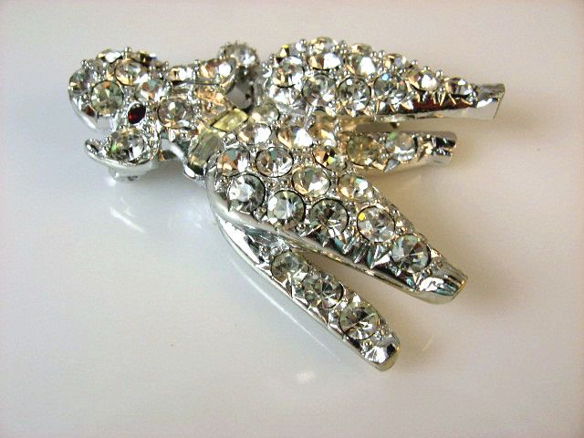 Adorable Pell Rhinestone Encrusted Poodle Figural Pin Adorable Pell Rhinestone Encrusted Poodle Figural Pin