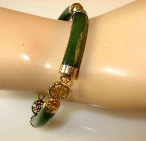 Spinach Jade Gold Plate Link Bracelet Spinach Jade Gold Plate Link Bracelet