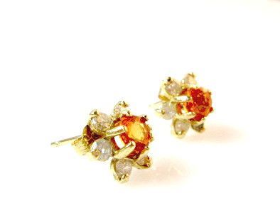 1.64ct Mandarin Spessartite Garnet and Diamond 14K Gold Cluster Earrings 1.64ct Mandarin Spessartite Garnet and Diamond 14K Gold Cluster Earrings
