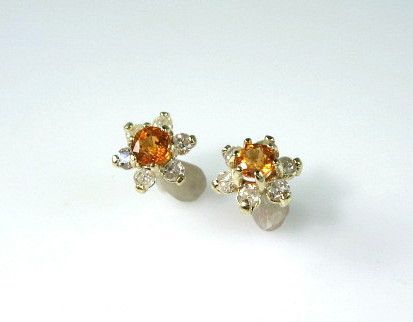 1.64ct Mandarin Spessartite Garnet and Diamond 14K Gold Cluster Earrings 1.64ct Mandarin Spessartite Garnet and Diamond 14K Gold Cluster Earrings