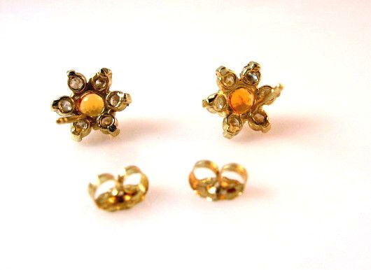 1.64ct Mandarin Spessartite Garnet and Diamond 14K Gold Cluster Earrings 1.64ct Mandarin Spessartite Garnet and Diamond 14K Gold Cluster Earrings