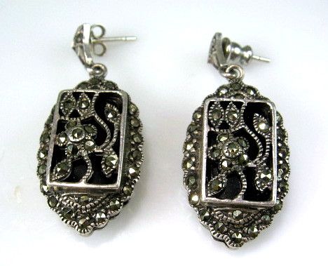 Black Onyx Art Nouveau Sterling Silver Necklace Earring Set Black Onyx Art Nouveau Sterling Silver Necklace Earring Set