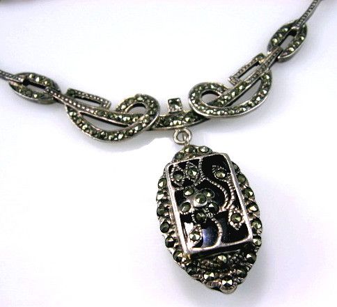 Black Onyx Art Nouveau Sterling Silver Necklace Earring Set Black Onyx Art Nouveau Sterling Silver Necklace Earring Set