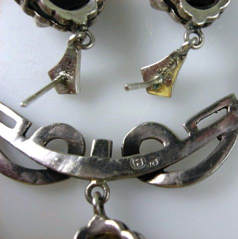 Black Onyx Art Nouveau Sterling Silver Necklace Earring Set Black Onyx Art Nouveau Sterling Silver Necklace Earring Set