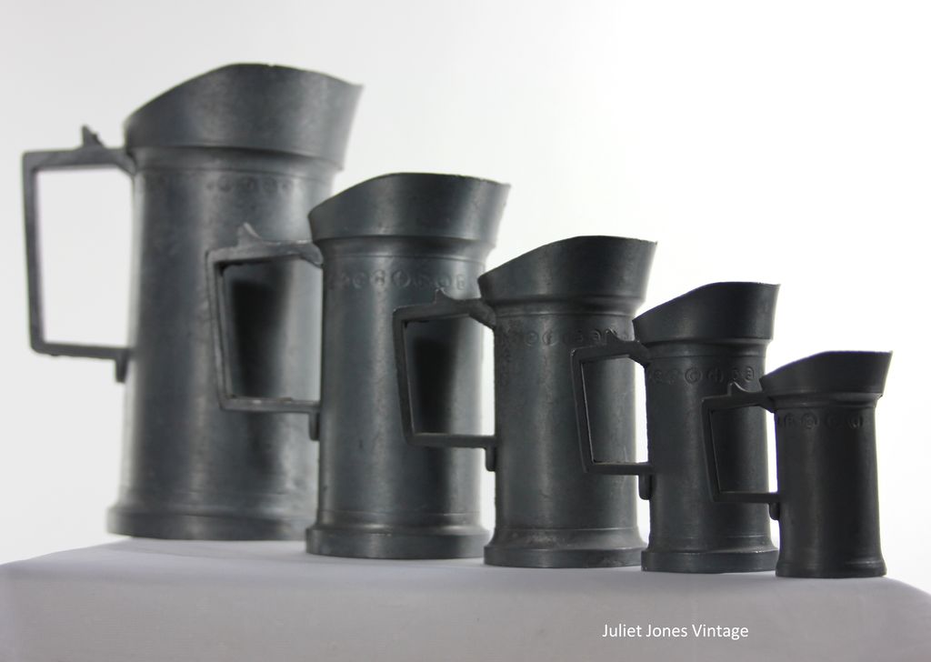 Vintage Dutch Set of Five Pewter Measures Vintage Dutch Set of Five Pewter Measures