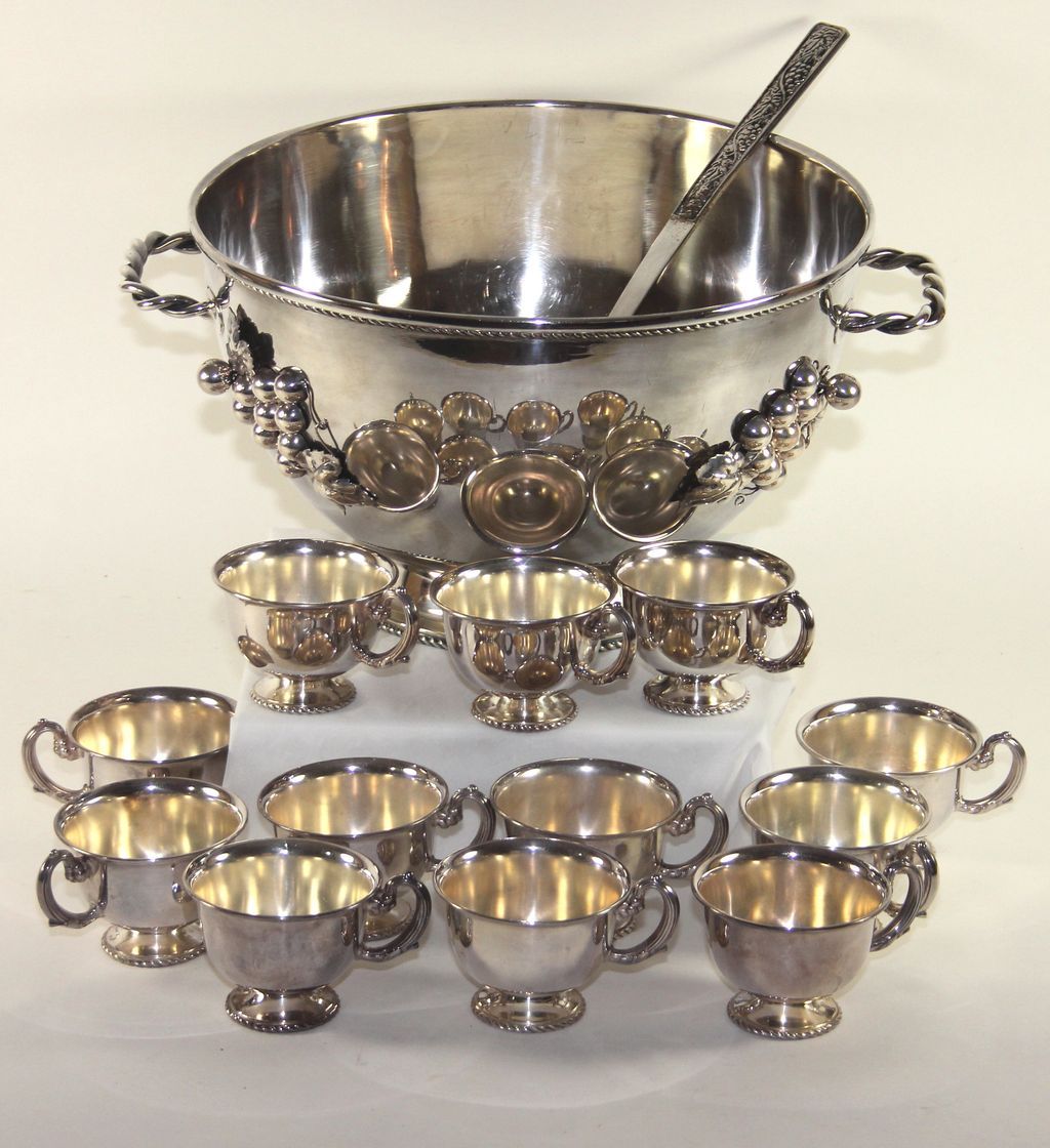 impressive-silver-plate-punch-bowl-with-cups-ladle-grapes-from