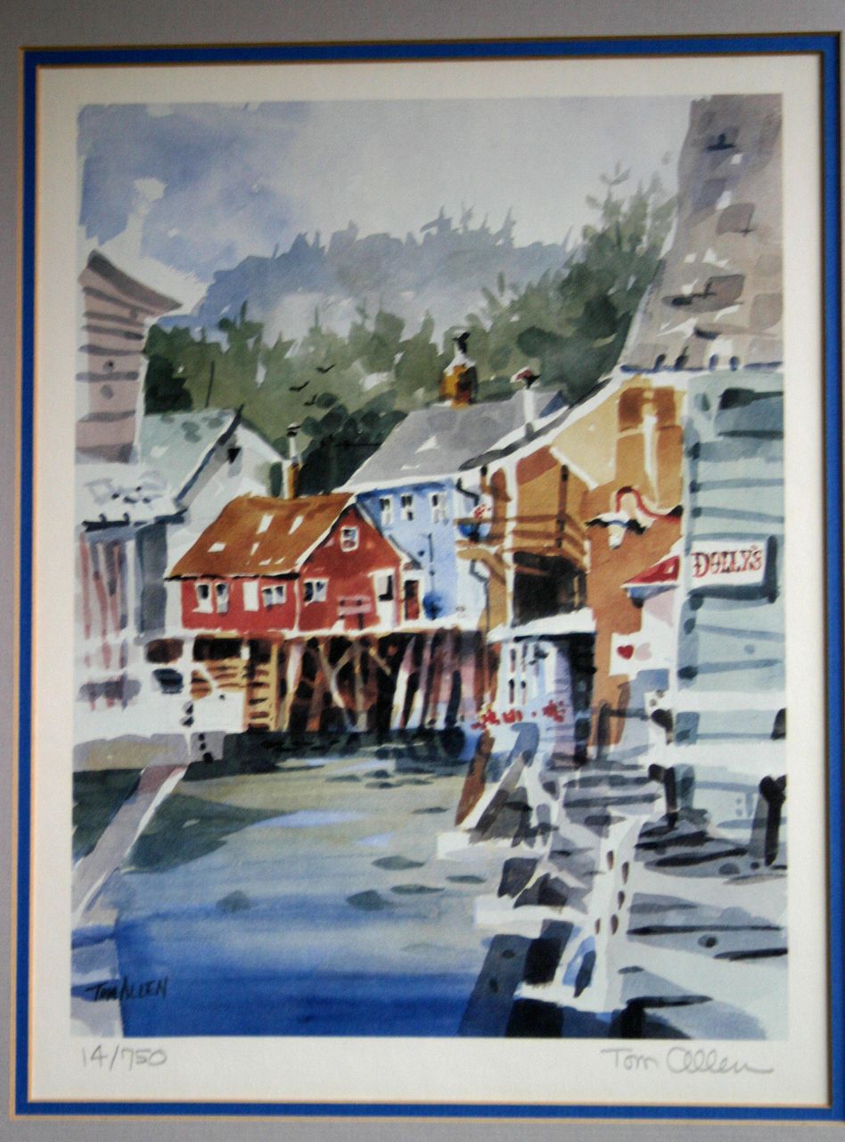 Tom Allen, Signed Numbered Lithograph of a Harbor Side Village Tom Allen, Signed Numbered Lithograph of a Harbor Side Village
