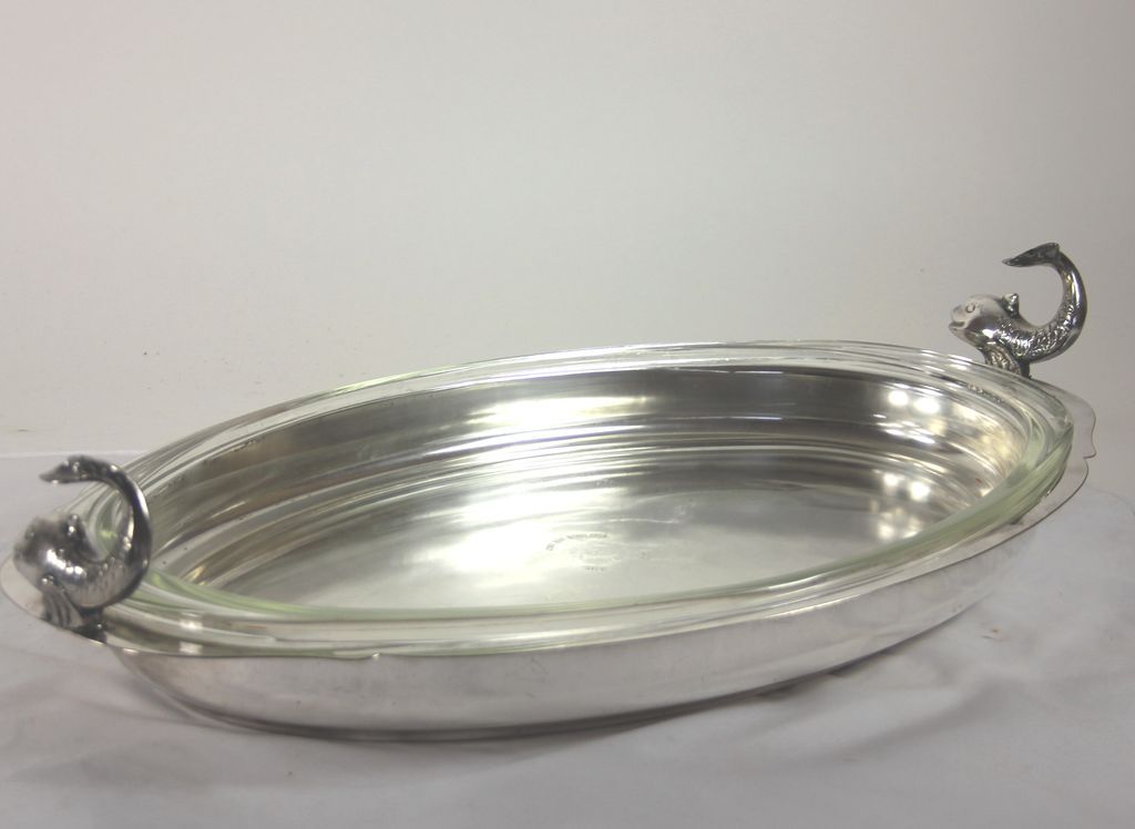 Fantastic Extra Large Silver Plate Fish Server with Glass Insert Fantastic Extra Large Silver Plate Fish Server with Glass Insert