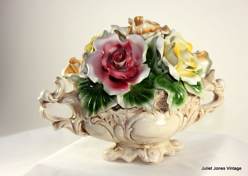 Cheerful Capo Di Monte Center Piece, Flower Basket from