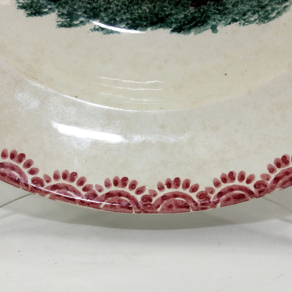 Vintage Badonviller faience plate with fox and crow Aesop fable Vintage Badonviller faience plate with fox and crow Aesop fable