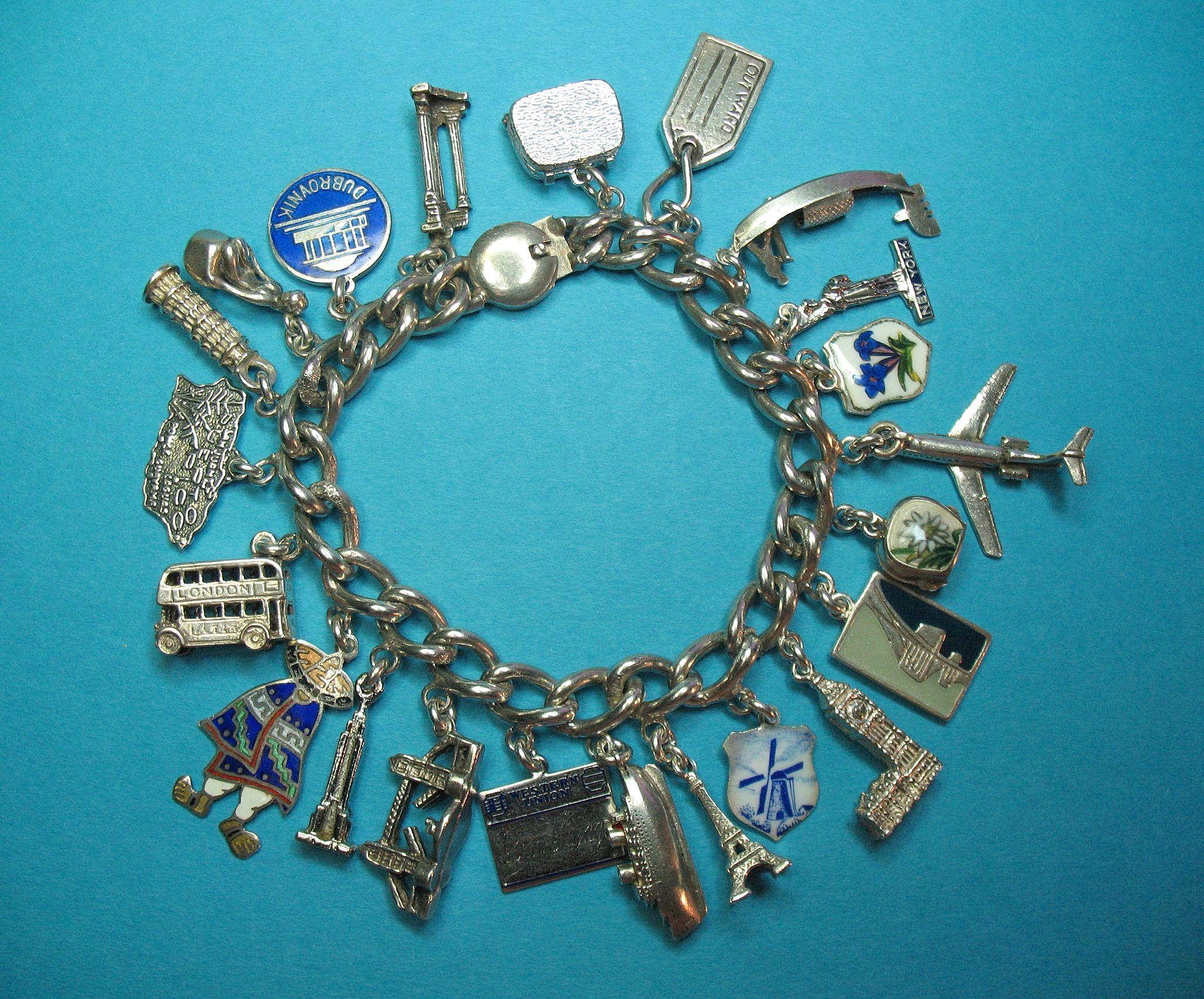 Vintage Sterling Silver World Travel Charm Bracelet from just4girls on