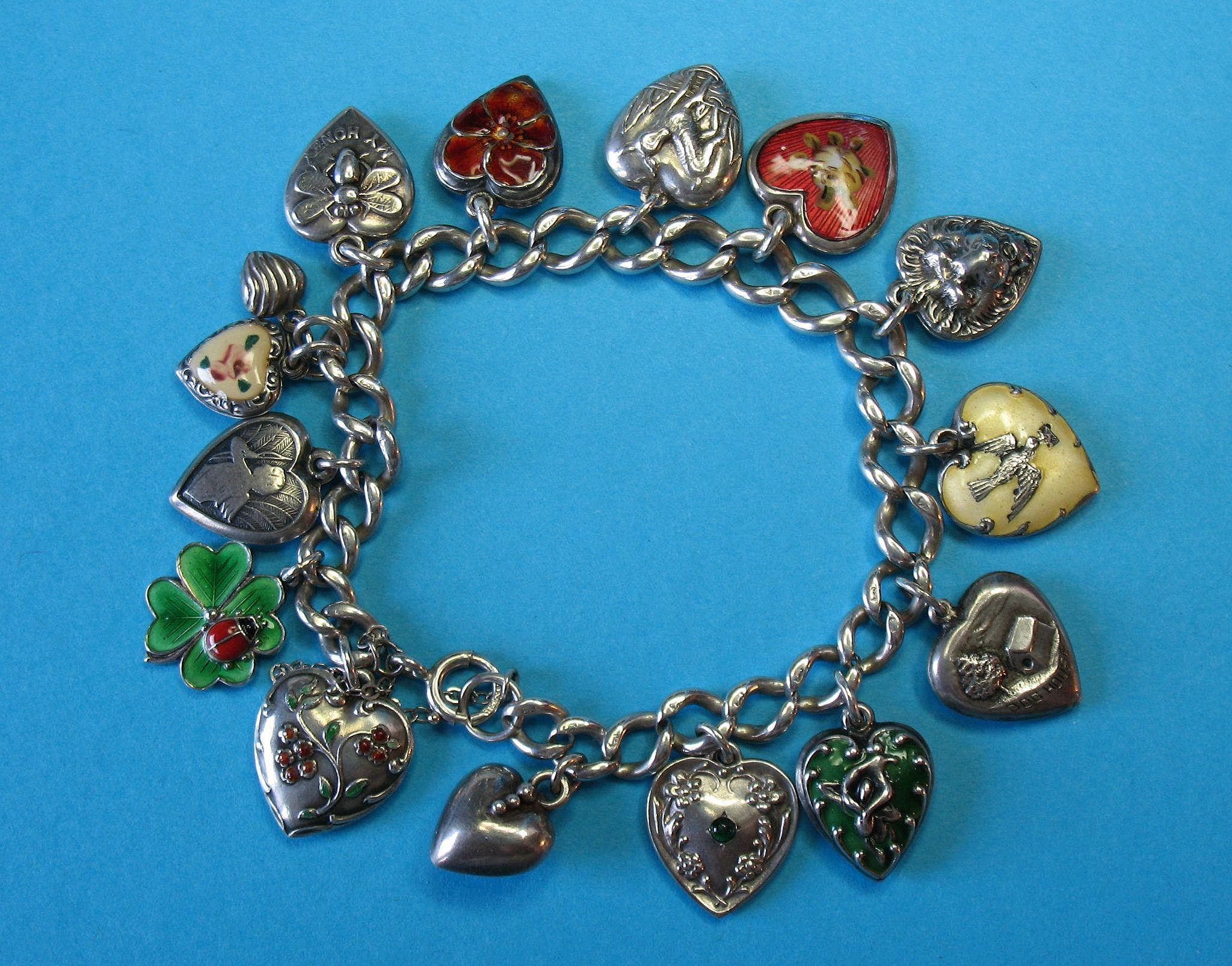 silver sterling charm bracelet charms heart rare puffy jfg ruby lane just4girls rubylane