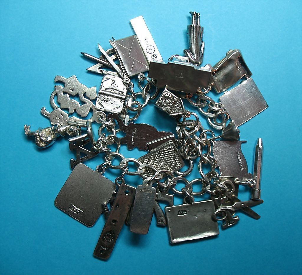 Vintage Sterling Silver School Themed Charm Bracelet - Rare Charms Vintage Sterling Silver School Themed Charm Bracelet - Rare Charms