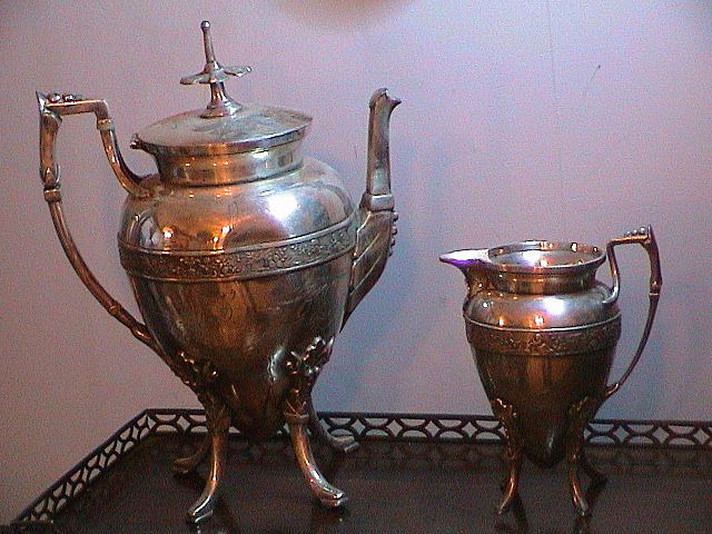 Very Lovely Antique Coffee or Teapot and Creamer 1880's- Silverplate Very Lovely Antique Coffee or Teapot and Creamer 1880's- Silverplate