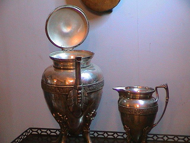 Very Lovely Antique Coffee or Teapot and Creamer 1880's- Silverplate Very Lovely Antique Coffee or Teapot and Creamer 1880's- Silverplate
