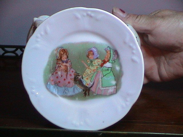Very Vintage Childs Plate from Dish Set: 3 Girls, Cat and Dog Very Vintage Childs Plate from Dish Set: 3 Girls, Cat and Dog