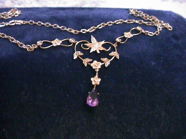 Antique Belle Epoque 14k Gold, baby Pearl and Amethyst Necklace Antique Belle Epoque 14k Gold, baby Pearl and Amethyst Necklace