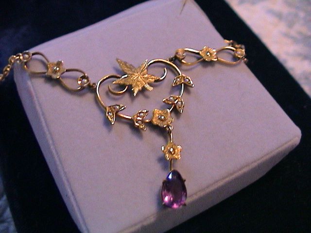 Antique Belle Epoque 14k Gold, baby Pearl and Amethyst Necklace Antique Belle Epoque 14k Gold, baby Pearl and Amethyst Necklace
