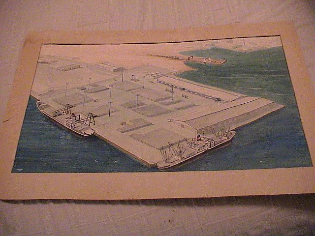Watercolor Painting of a Port & Ships by DS Holler Watercolor Painting of a Port & Ships by DS Holler