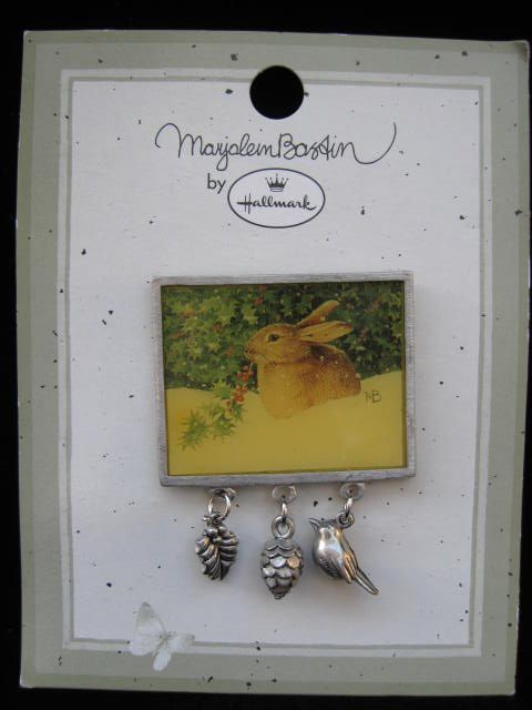 Hallmark 1999 Marjolein Bastin Rabbit Scene Christmas Brooch or Pin Hallmark 1999 Marjolein Bastin Rabbit Scene Christmas Brooch or Pin