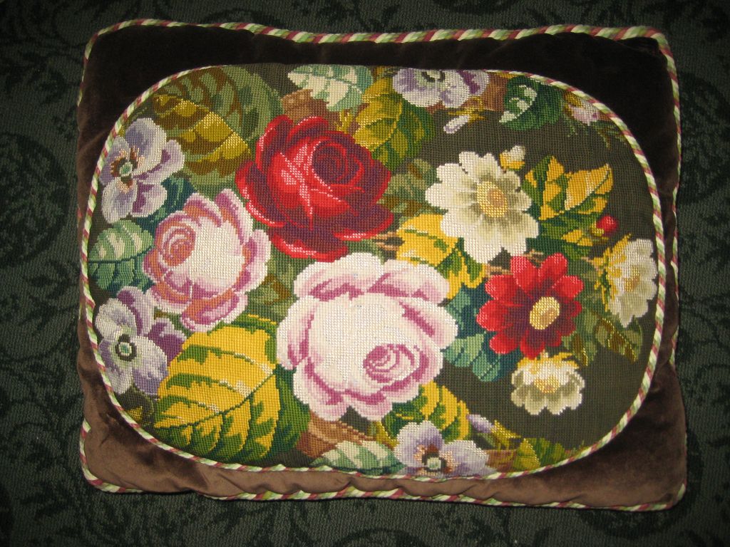 19th Century English Needlework Cushion c. 1880 19th Century English Needlework Cushion c. 1880