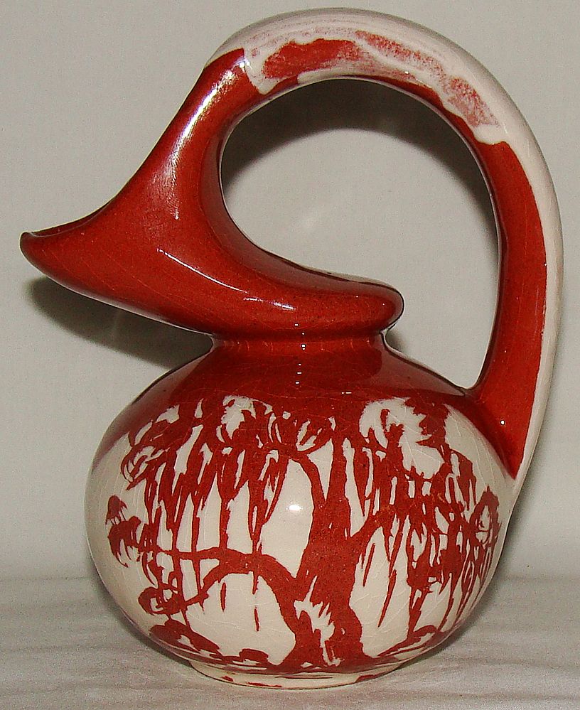 Purinton Pottery Sgraffito Slipware Honey Jug Pitcher, Signed Irene Purinton Pottery Sgraffito Slipware Honey Jug Pitcher, Signed Irene