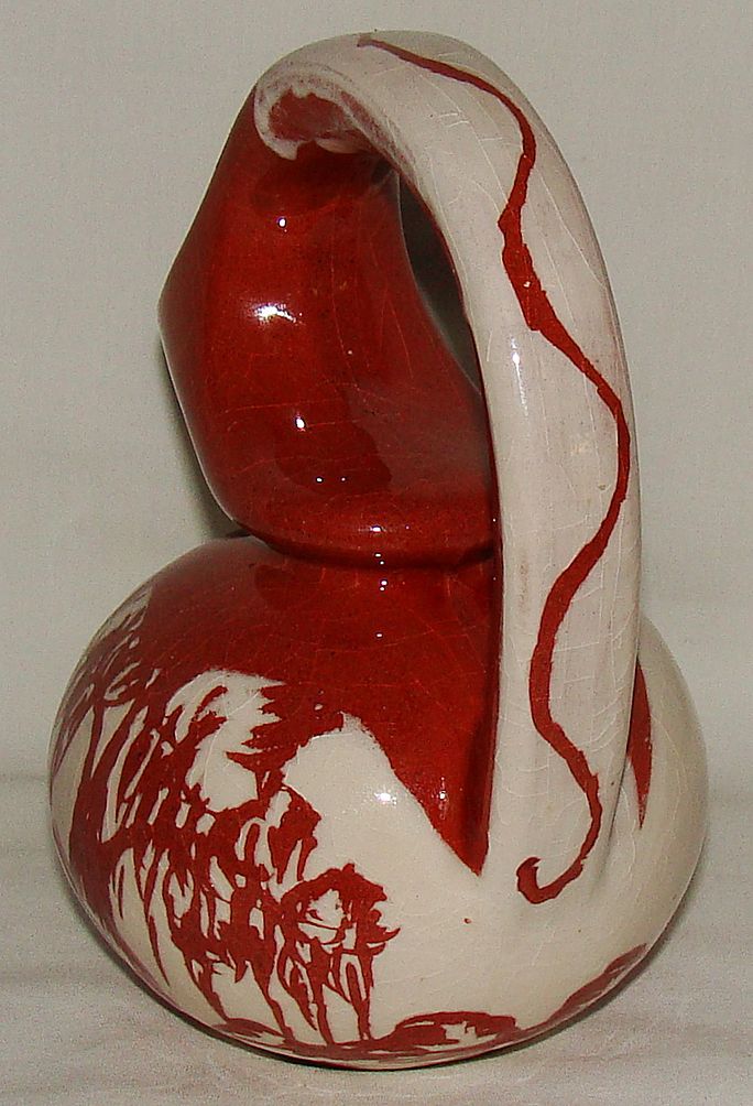 Purinton Pottery Sgraffito Slipware Honey Jug Pitcher, Signed Irene Purinton Pottery Sgraffito Slipware Honey Jug Pitcher, Signed Irene