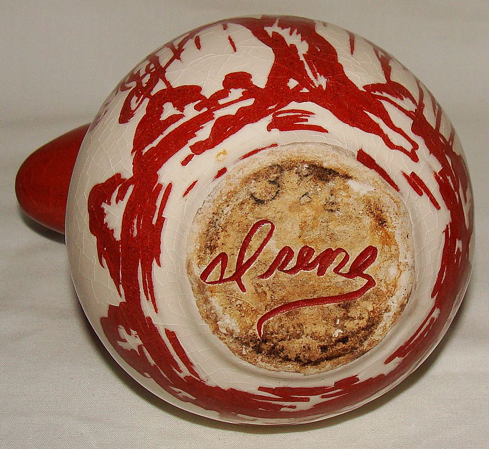 Purinton Pottery Sgraffito Slipware Honey Jug Pitcher, Signed Irene Purinton Pottery Sgraffito Slipware Honey Jug Pitcher, Signed Irene
