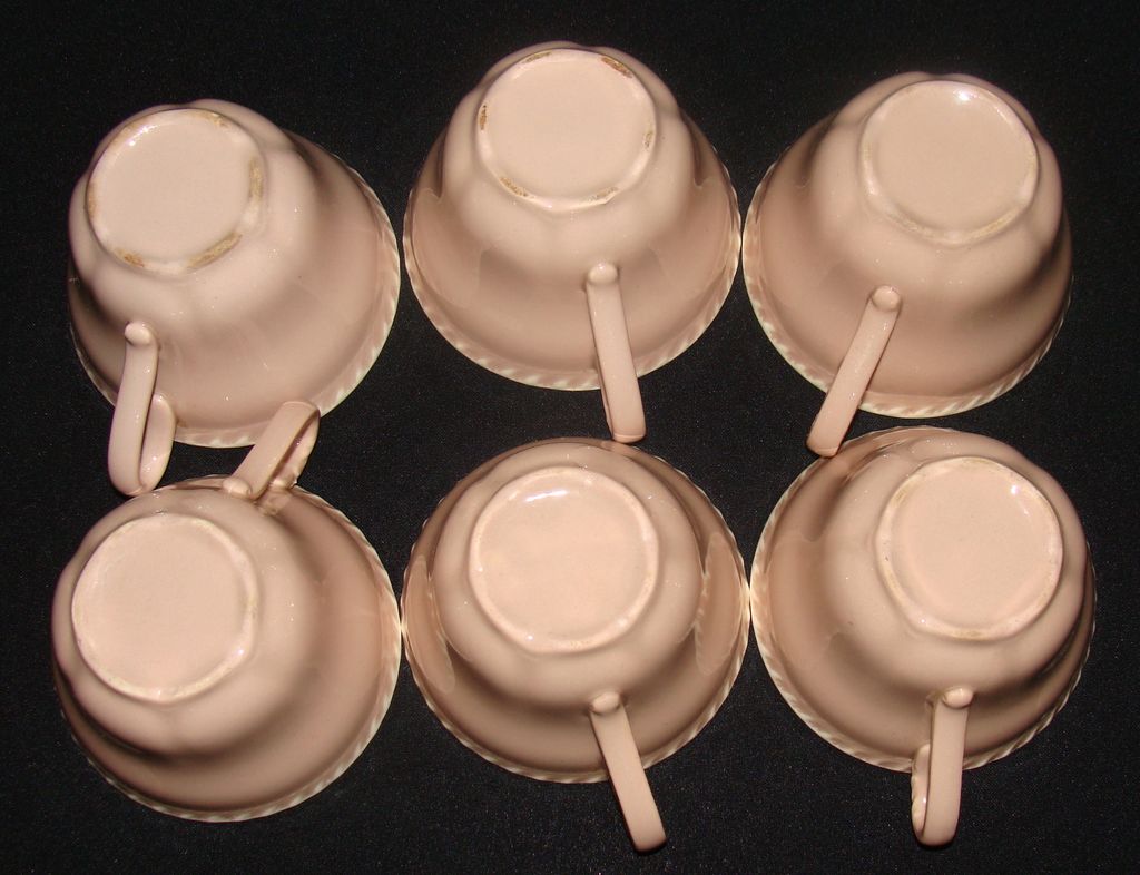 Harker Pottery Harkerware Pink Cocoa "Chesterton" Cups and Saucers, Set of 6 Harker Pottery Harkerware Pink Cocoa "Chesterton" Cups and Saucers, Set of 6