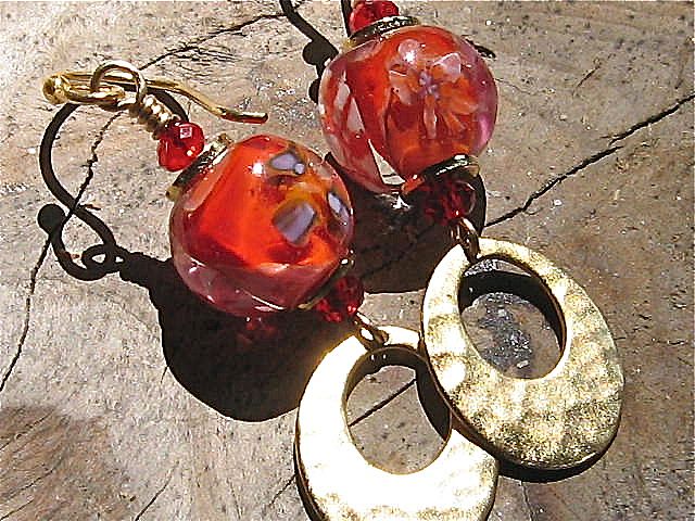 Leverback Earrings ~ HEAT WAVE ~ Artisan Lampwork, Vermeil, Gold-Fill, Swarovski Leverback Earrings ~ HEAT WAVE ~ Artisan Lampwork, Vermeil, Gold-Fill, Swarovski