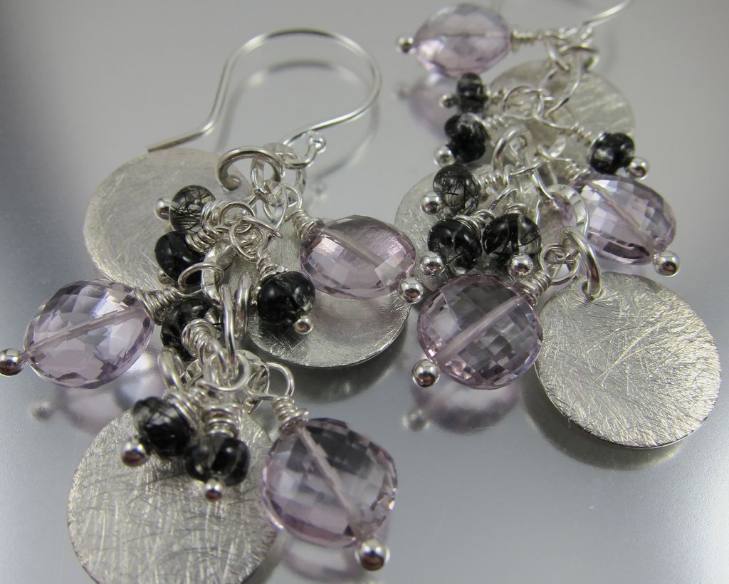 Earrings ~ BOJANGLES ~ Pink Amethyst and Tourmalinated Quartz Earrings ~ BOJANGLES ~ Pink Amethyst and Tourmalinated Quartz