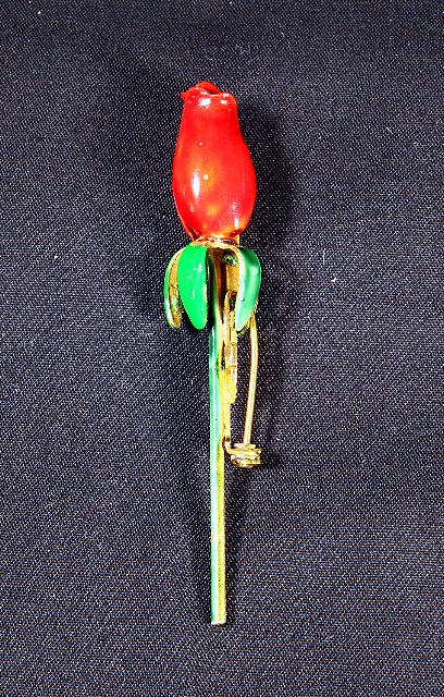 Sandor Red Enameled Rosebud Brooch Sandor Red Enameled Rosebud Brooch
