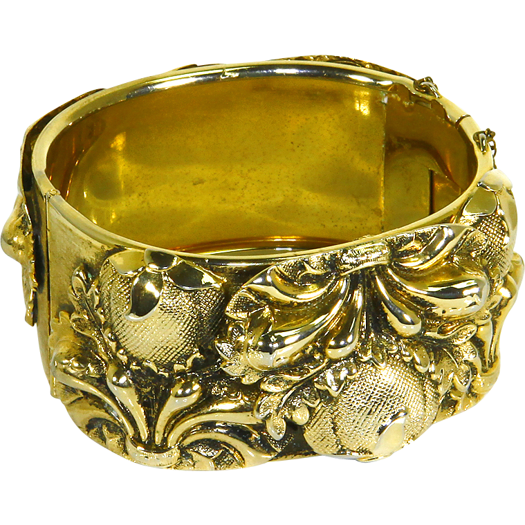Whiting and Davis Repoussé Hinged Cuff Bracelet Victorian Revival