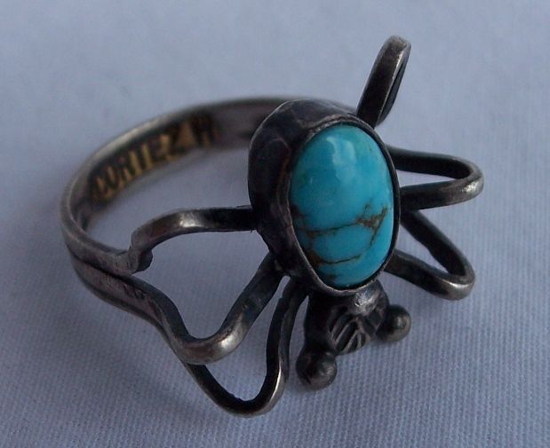Navajo Sterling Spider with Turquoise Body Ring signed CORTEZ H Navajo Sterling Spider with Turquoise Body Ring signed CORTEZ H