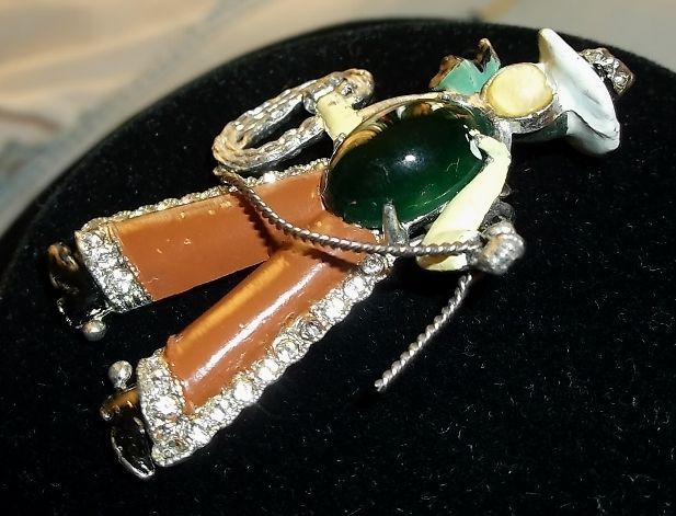 1939 Rare CORO Cowboy Jelly Belly Enamel Rhinestone Clip Brooch Pin 1939 Rare CORO Cowboy Jelly Belly Enamel Rhinestone Clip Brooch Pin
