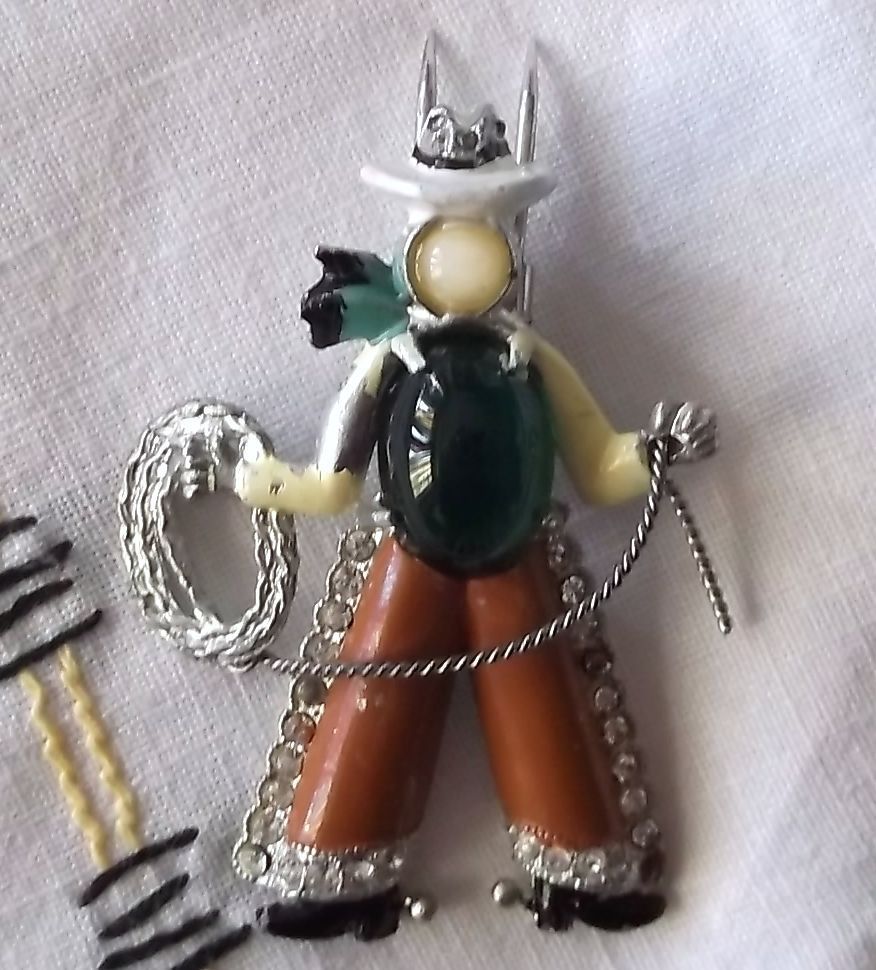1939 Rare CORO Cowboy Jelly Belly Enamel Rhinestone Clip Brooch Pin 1939 Rare CORO Cowboy Jelly Belly Enamel Rhinestone Clip Brooch Pin