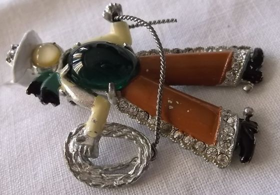 1939 Rare CORO Cowboy Jelly Belly Enamel Rhinestone Clip Brooch Pin 1939 Rare CORO Cowboy Jelly Belly Enamel Rhinestone Clip Brooch Pin