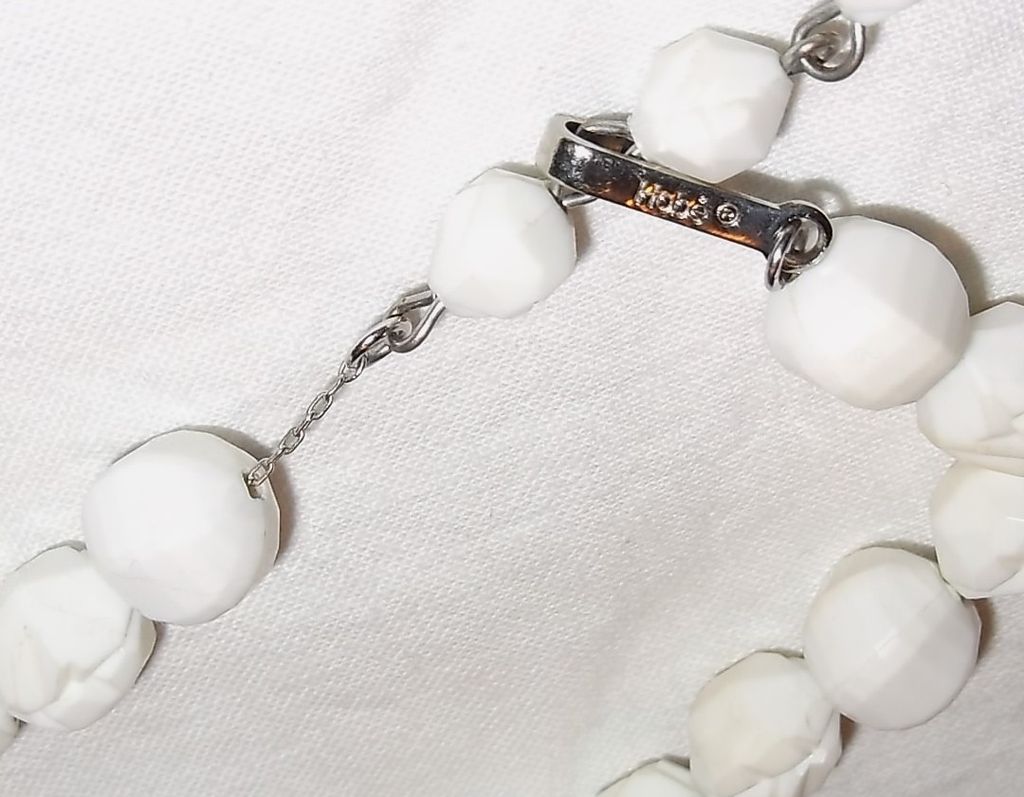 Gorgeous 50's Hobe' White Lucite Glass & Wedding Cake Venetian Bead On Chain Gorgeous 50's Hobe' White Lucite Glass & Wedding Cake Venetian Bead On Chain