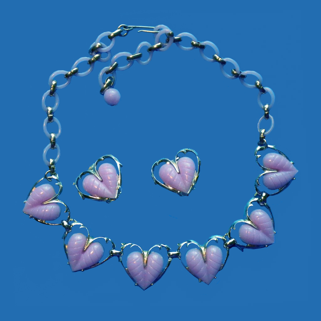 Coro Lavender Heart Necklace & Earrings Coro Lavender Heart Necklace & Earrings