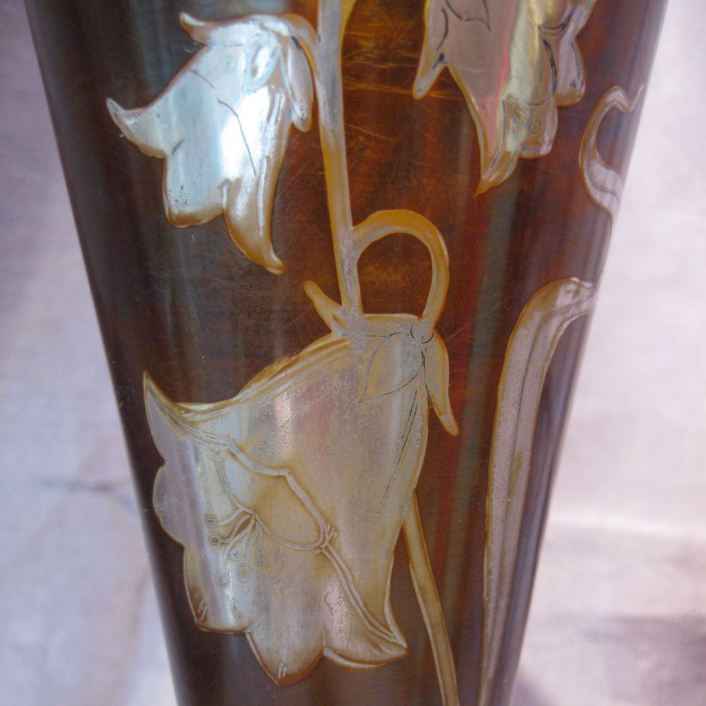 Bohemian Silver Overlay Art Nouveau Art Glass Vase Bohemian Silver Overlay Art Nouveau Art Glass Vase