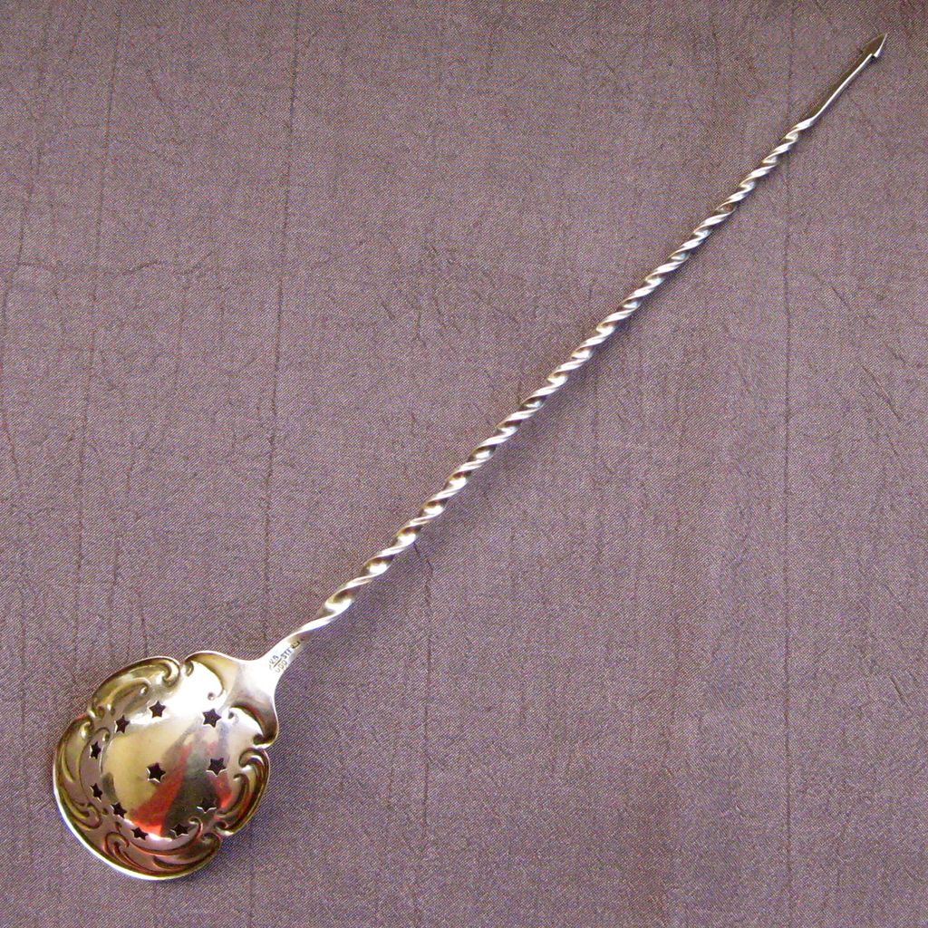 Sterling Silver Mote or Olive Spear with Twisted Long Handle Sterling Silver Mote or Olive Spear with Twisted Long Handle