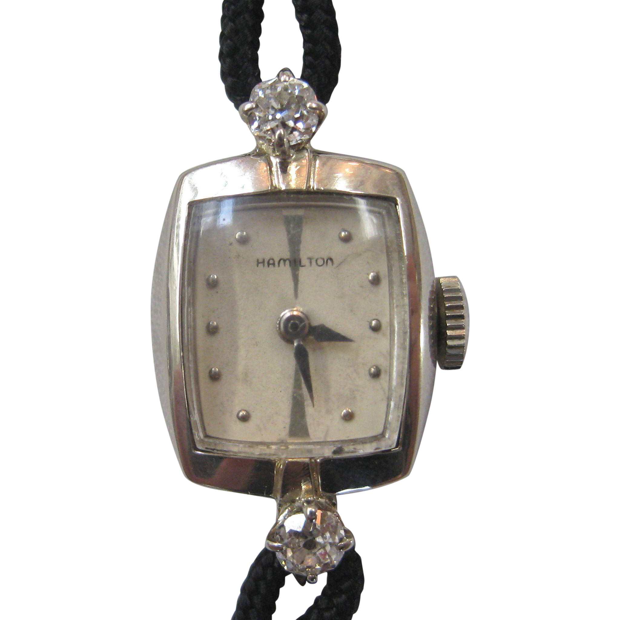Vintage Hamilton 14K White Gold and Diamond Ladies Wrist Watch from