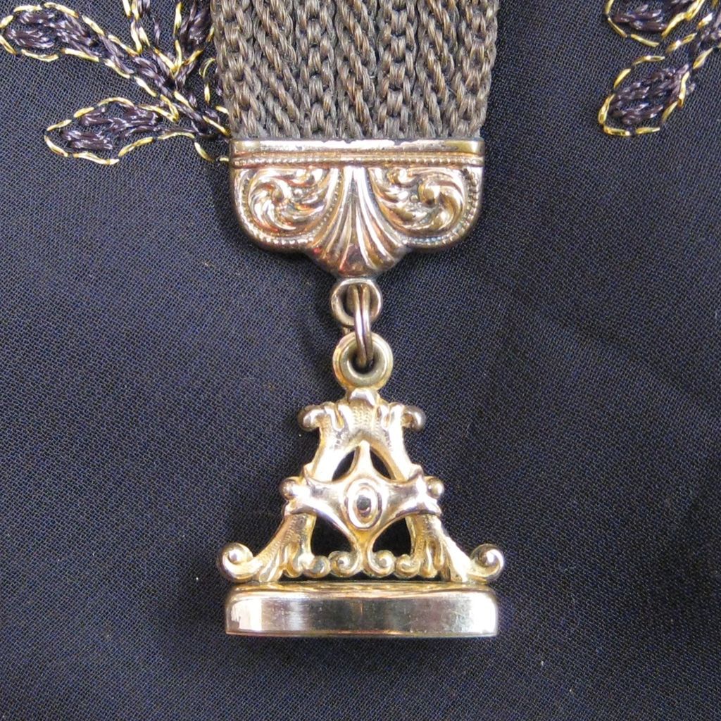 Victorian Hair Watch Fob with Gold Fill, circa 1850s Victorian Hair Watch Fob with Gold Fill, circa 1850s