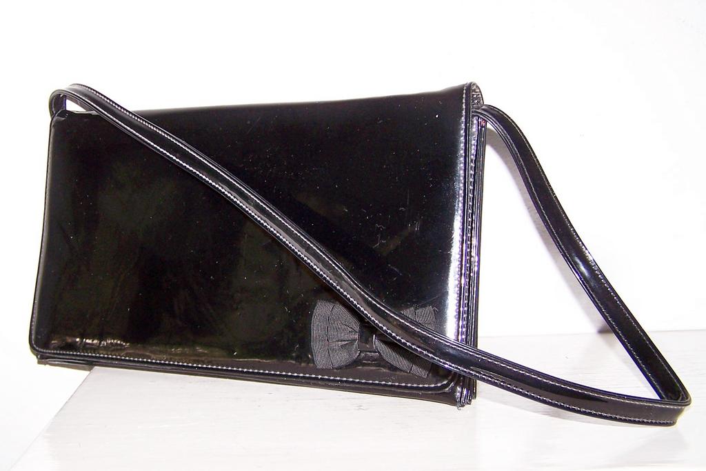 Black Patent Shoulder Bag / Converts to Clutch Handbag Bow in Front Black Patent Shoulder Bag / Converts to Clutch Handbag Bow in Front