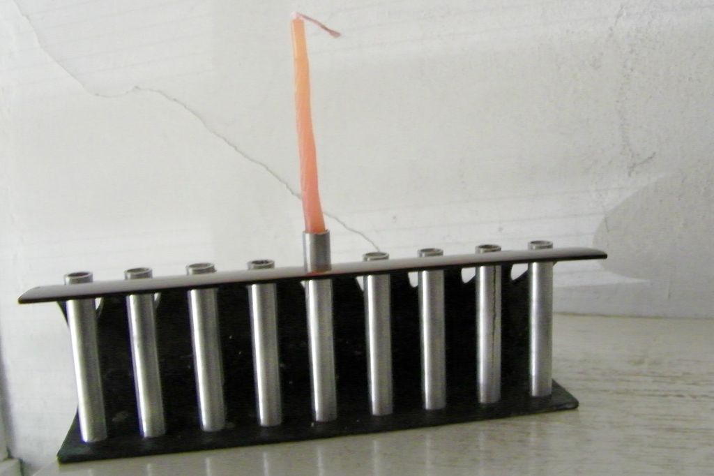 Signed Copper & Steel Modernist Menorah Signed Copper & Steel Modernist Menorah