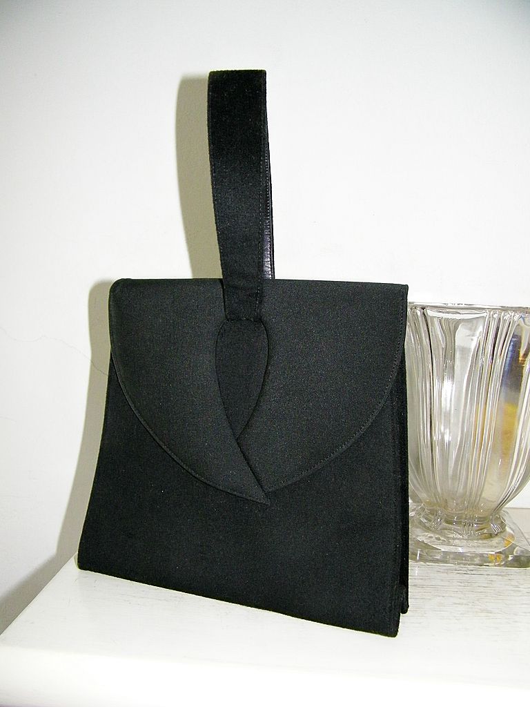 Lennox Black Wool Crepe & Wool Felt Purse w' Swagger Handle Lennox Black Wool Crepe & Wool Felt Purse w' Swagger Handle