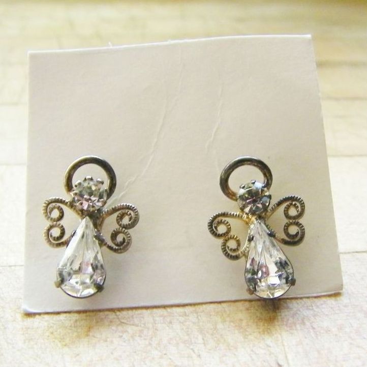 Vintage Rhinestone Angel Earrings Vintage Rhinestone Angel Earrings