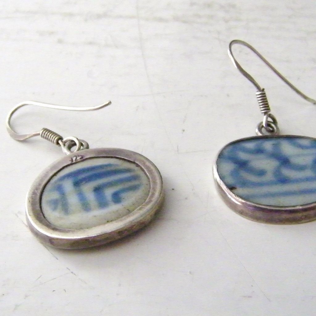 Sterling Silver & porcelain pottery shard Earrings Sterling Silver & porcelain pottery shard Earrings