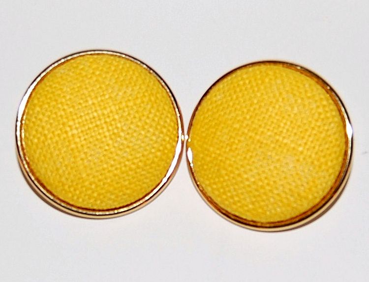 1960/70s Large Sunny Yellow Linen Fabric Earrings 1960/70s Large Sunny Yellow Linen Fabric Earrings
